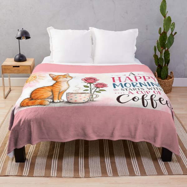 Item preview, A Happy Morning Starts with Coffee – Cute Cat & Coffee designed and sold by ZanyPaintbrush.