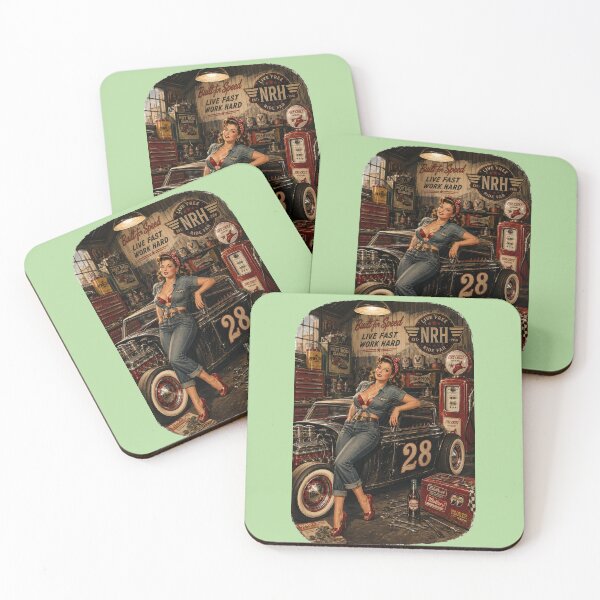 Item preview, Fifties Speed Shop Hot Rod Pin Up Girl Garage Retro Art designed and sold by Normandy Road Heritage™ - Vintage Garage Art.