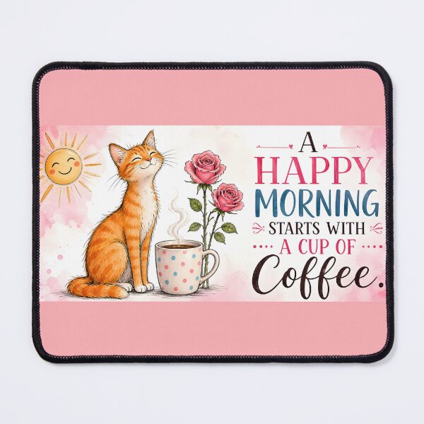 Item preview, A Happy Morning Starts with Coffee – Cute Cat & Coffee designed and sold by ZHD Home Decor - Apparel - Accessories.