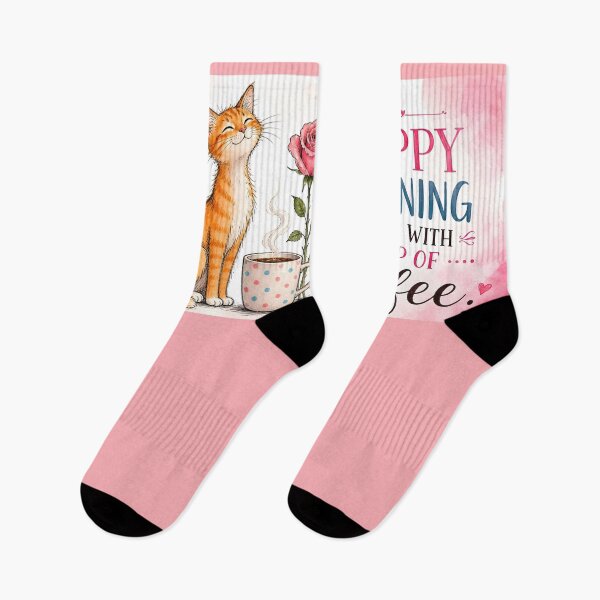 Item preview, A Happy Morning Starts with Coffee – Cute Cat & Coffee designed and sold by ZanyPaintbrush.