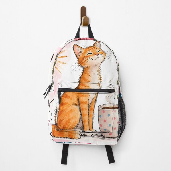 Item preview, A Happy Morning Starts with Coffee – Cute Cat & Coffee designed and sold by ZanyPaintbrush.