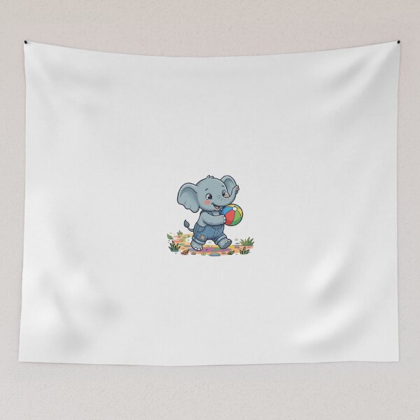 Item preview, Cute Baby Elephant in Overalls Walking with Beach Ball designed and sold by KaleeDesigns.