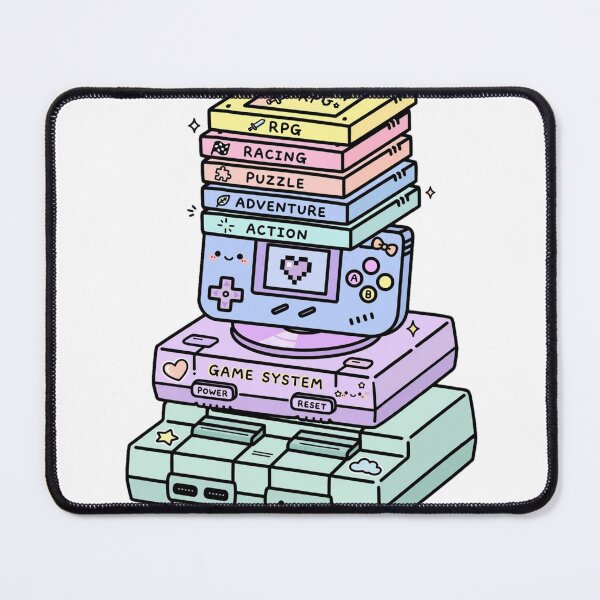 Item preview, Kawaii Retro Game Console Stack - Pastel 90s Gaming Pile - RPG Racing Puzzle designed and sold by Petringo.