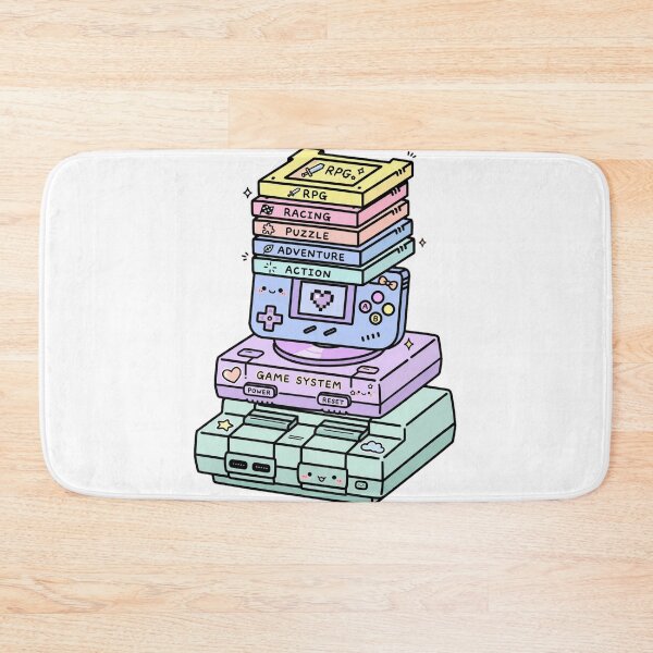 Item preview, Kawaii Retro Game Console Stack - Pastel 90s Gaming Pile - RPG Racing Puzzle designed and sold by Petringo.
