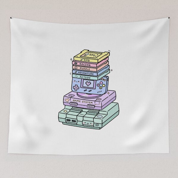 Item preview, Kawaii Retro Game Console Stack - Pastel 90s Gaming Pile - RPG Racing Puzzle designed and sold by Petringo.