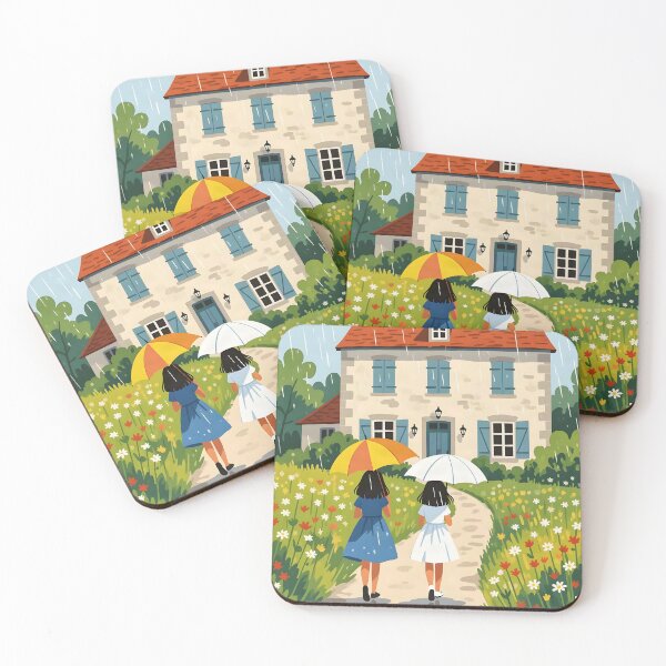 Item preview, Two friends under the rain walking towards a French Maison designed and sold by Ponted.