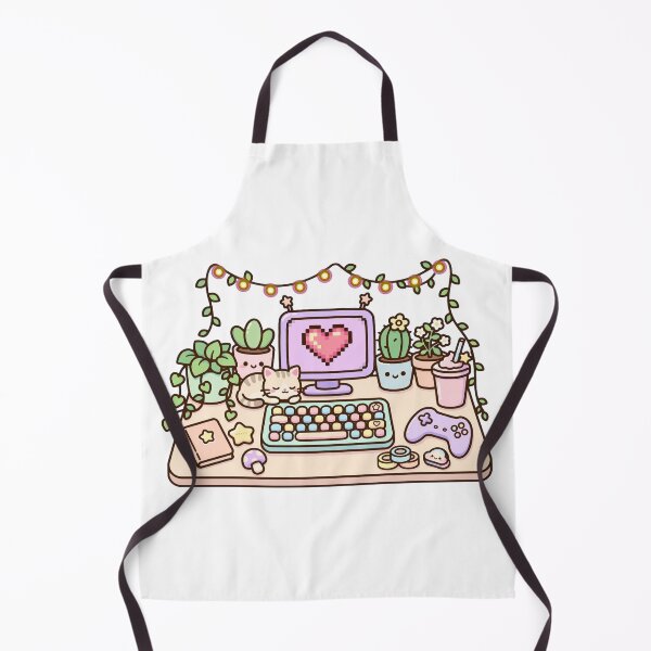 Item preview, Kawaii Cozy Gaming Desk Setup - Pastel Plants Cat Pixel Heart - Lofi Gamer Room designed and sold by Petringo.