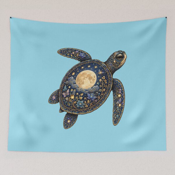 Item preview, Swimming Sea Turtle Under the Moon | Ocean Moonlight Art Collection designed and sold by Zaru Art Studio.