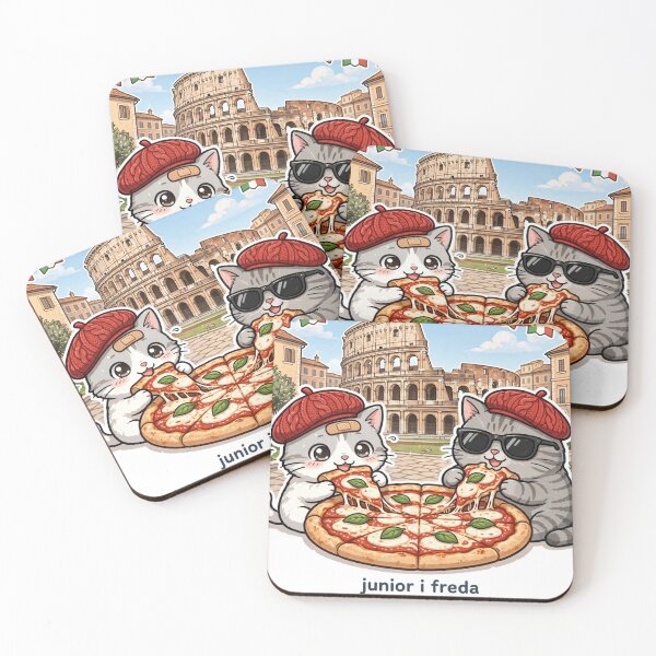Item preview, Freda and Junior Eating Pizza in Rome - Kawaii Cats Italy Travel designed and sold by MAISON SYLVIE.