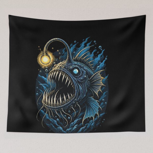 Item preview, Deep Sea Anglerfish Monster Fishing T-Shirt  Dark Ocean - Predator Design for Fishermen designed and sold by Artimax-Studio.