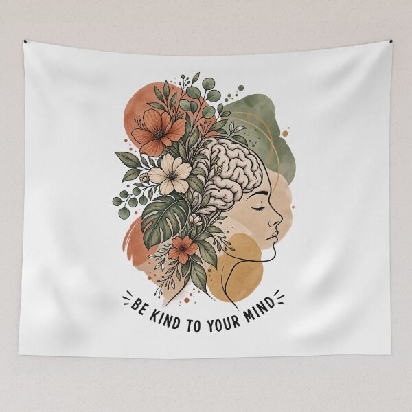 Item preview, Be Kind To Your Mind Boho Brain Flowers Mental Health Art designed and sold by Timeless Junction.