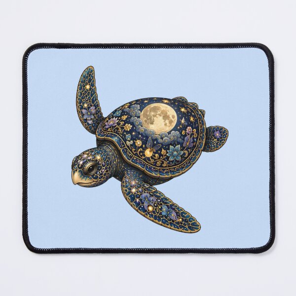 Item preview, Swimming Turtle with Moonlit Shell | Ocean Moonlight Art Collection designed and sold by Zaru Art Studio.