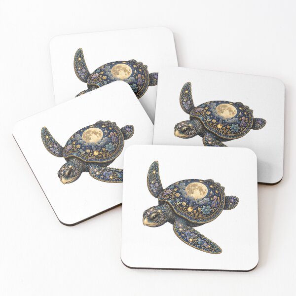 Item preview, Swimming Turtle with Moonlit Shell | Ocean Moonlight Art Collection designed and sold by Zaru Art Studio.