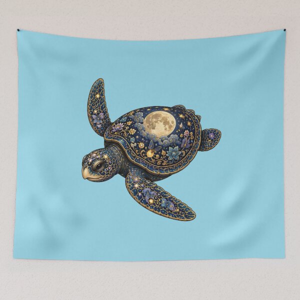 Item preview, Swimming Turtle with Moonlit Shell | Ocean Moonlight Art Collection designed and sold by Zaru Art Studio.