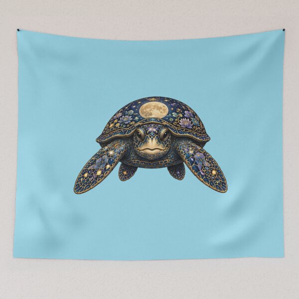 Item preview, Sea Turtle Facing Forward Under the Moon | Ocean Moonlight Art Collection designed and sold by Zaru Art Studio.