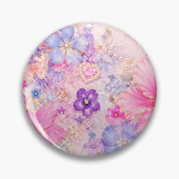 Item preview, Jewel Hibiscus Glam – Pink Purple Pearl Gold Floral Pattern – Kawaii Luxury Art Print designed and sold by @SHINTOSARTSTORE.