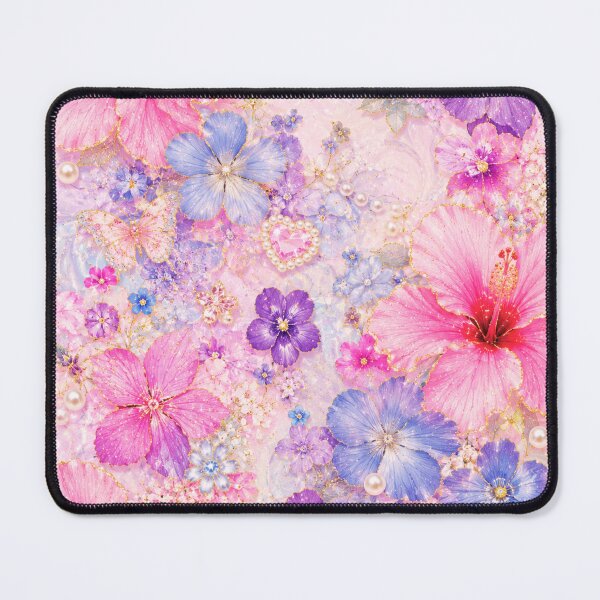 Item preview, Jewel Hibiscus Glam – Pink Purple Pearl Gold Floral Pattern – Kawaii Luxury Art Print designed and sold by @SHINTOSARTSTORE.