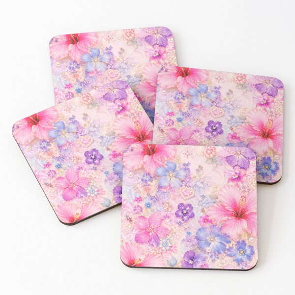 Item preview, Jewel Hibiscus Glam – Pink Purple Pearl Gold Floral Pattern – Kawaii Luxury Art Print designed and sold by @SHINTOSARTSTORE.