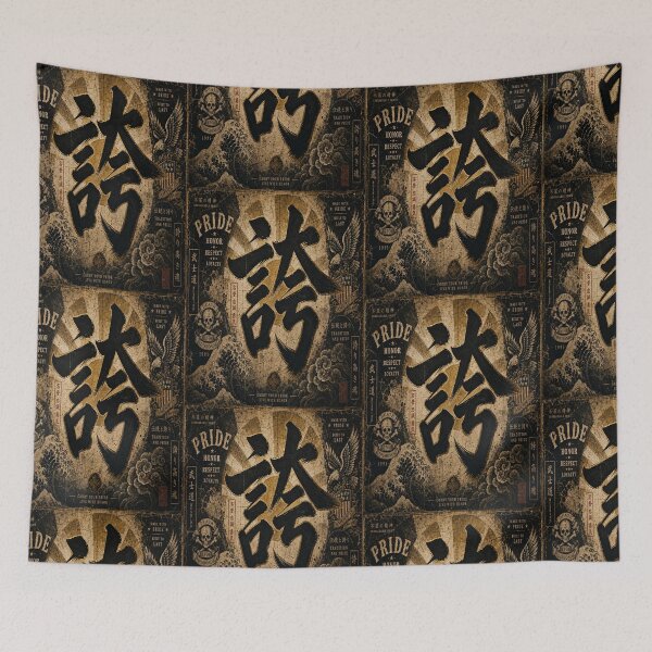 Item preview, Japanese Kanji “Pride” Calligraphy on Gold Textured Background designed and sold by RhymeArc.