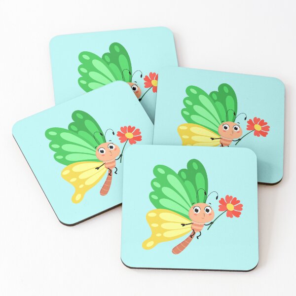Item preview, Cute Cartoon Butterfly Holding Red Flower Kawaii Kids Art designed and sold by SolutionsArt.