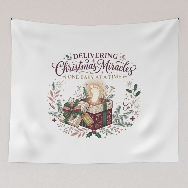 Item preview, Delivering Christmas Miracles L&D Nurse Holiday Baby Footprint Graphic designed and sold by raedattia.