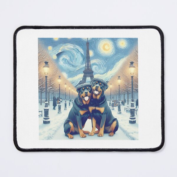Item preview, Parisian Rottweilers Under Starry Sky ⭐⭐⭐⭐⭐ designed and sold by Redbubble-Gulf.