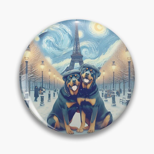 Item preview, Parisian Rottweilers Under Starry Sky ⭐⭐⭐⭐⭐ designed and sold by Redbubble-Gulf.
