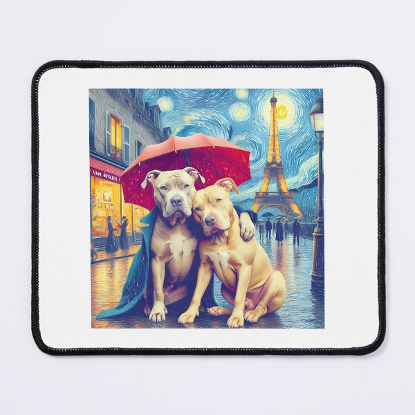 Item preview, Starry Night In Paris With Adorable Pit Bulls ⭐⭐⭐⭐⭐ designed and sold by Redbubble-Gulf.