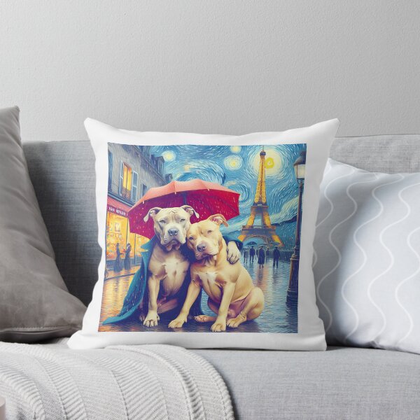 Item preview, Starry Night In Paris With Adorable Pit Bulls ⭐⭐⭐⭐⭐ designed and sold by Redbubble-Gulf.