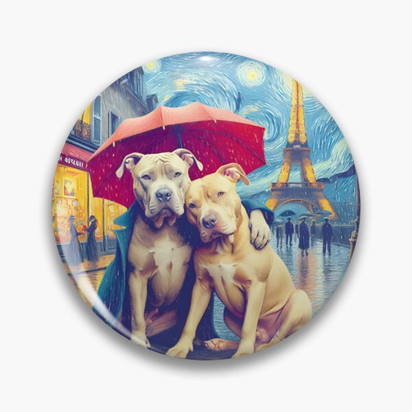 Item preview, Starry Night In Paris With Adorable Pit Bulls ⭐⭐⭐⭐⭐ designed and sold by Redbubble-Gulf.