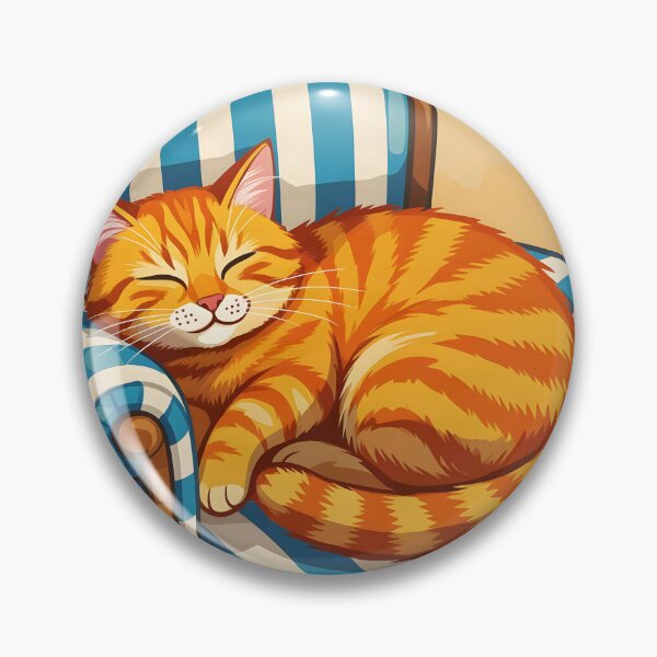 Item preview, Ginger tabby cat dozing  on a blue-and-white striped armchair  designed and sold by Ponted.