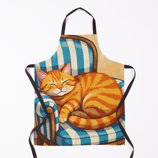 Item preview, Ginger tabby cat dozing on a blue-and-white striped armchair designed and sold by Ponted.