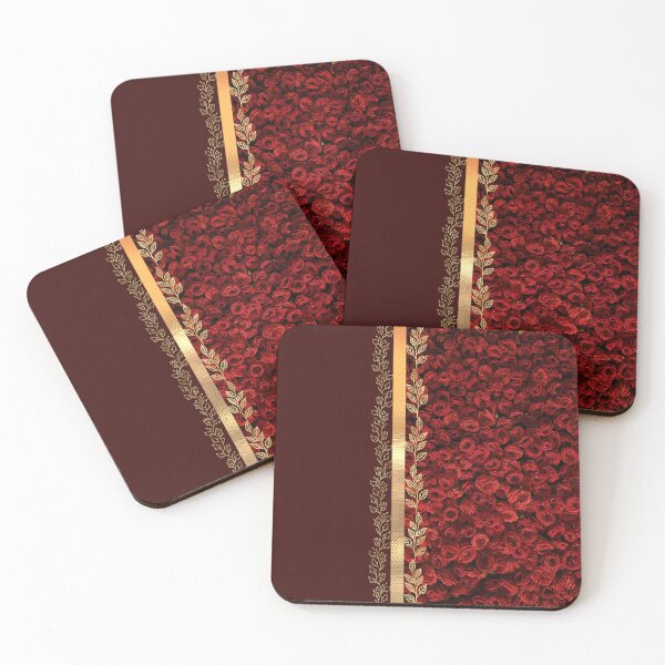 Item preview, Red Roses & Gold Leaves Split Burgundy Luxury Pattern designed and sold by Verantia.