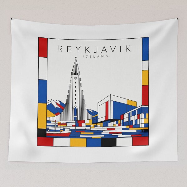 Item preview, Reykjavik Mondrian style poster 3D designed and sold by CMYKStudio.