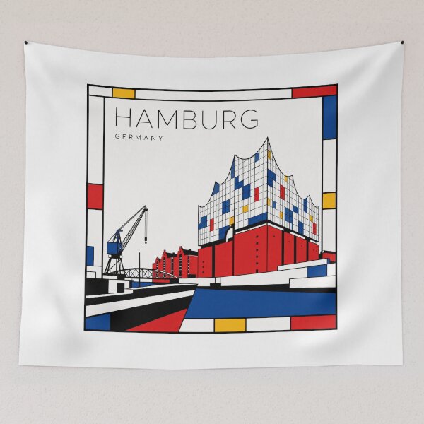 Item preview, Hamburg Mondrian style poster 3D designed and sold by CMYKStudio.