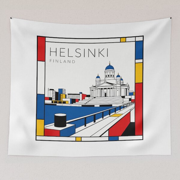Item preview, Helsinki Mondrian style poster 3D designed and sold by CMYKStudio.