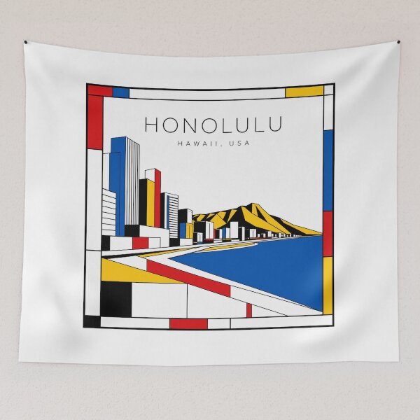 Item preview, Honolulu Mondrian style poster 3D designed and sold by CMYKStudio.
