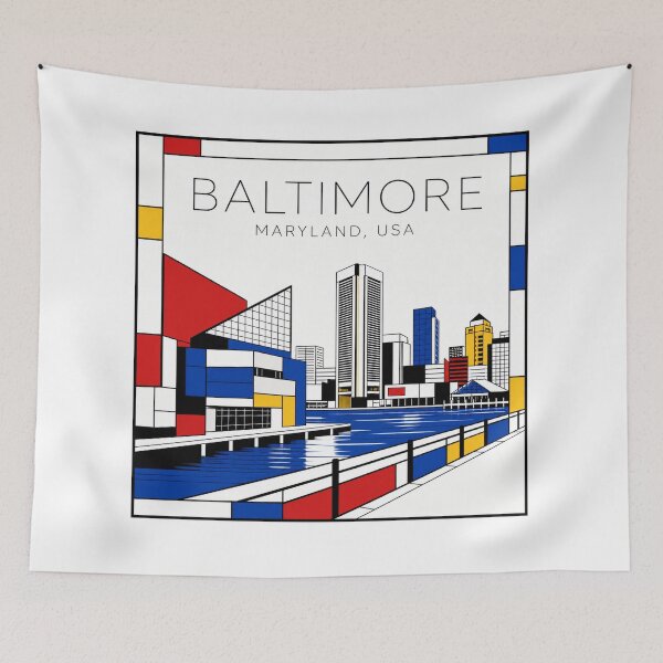 Item preview, Baltimore Mondrian style poster 3D designed and sold by CMYKStudio.