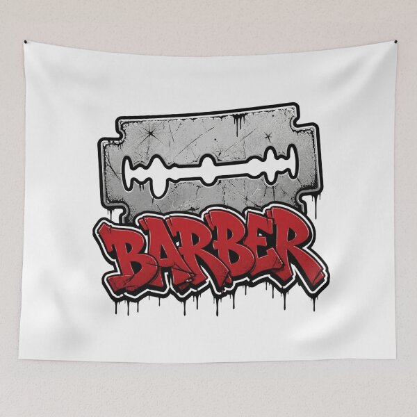 Item preview, Silver Razor Blade Barber Red Graffiti Streetwear Art designed and sold by Barber MD Culture.