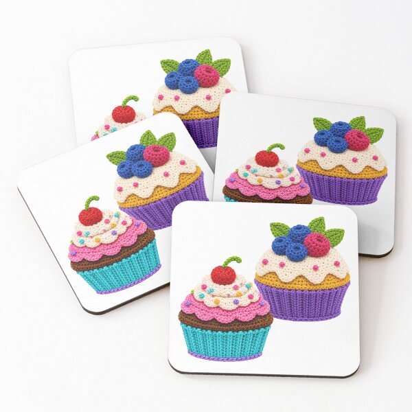 Item preview, Retro Crochet-Style Pair of Cupcakes Print Shapes Mania designed and sold by Shapes-Mania.