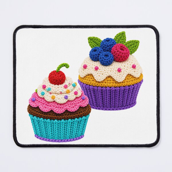 Item preview, Retro Crochet-Style Pair of Cupcakes Print Shapes Mania designed and sold by Shapes-Mania.