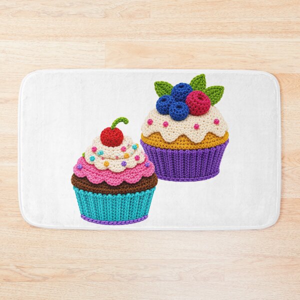 Item preview, Retro Crochet-Style Pair of Cupcakes Print Shapes Mania designed and sold by Shapes-Mania.