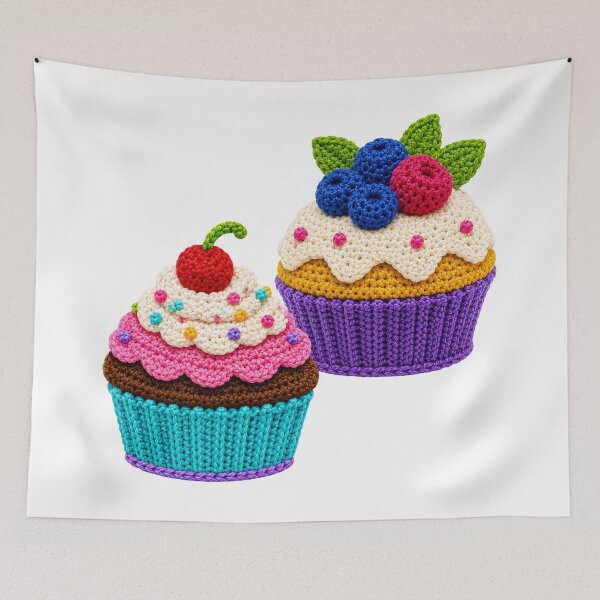 Item preview, Retro Crochet-Style Pair of Cupcakes Print Shapes Mania designed and sold by Shapes-Mania.