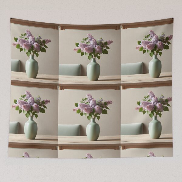Item preview, Pink Lilac Flowers in Mint Green Vase, Pastel Spring Floral Still Life designed and sold by NarjaShop.