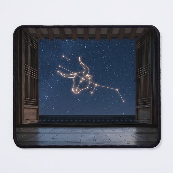 Item preview, Taurus Constellation over a Traditional Hanok: Sturdy Cosmic Guardian | Fine Art Print designed and sold by SOOstudio73.