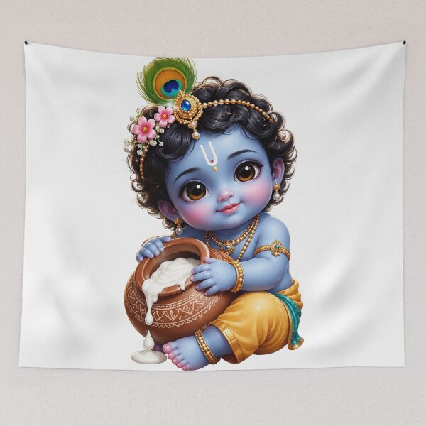 Item preview, Cute Little Krishna Butter Pot Sticker – Adorable Kawaii Krishna Art designed and sold by KeerthiCuteFind.