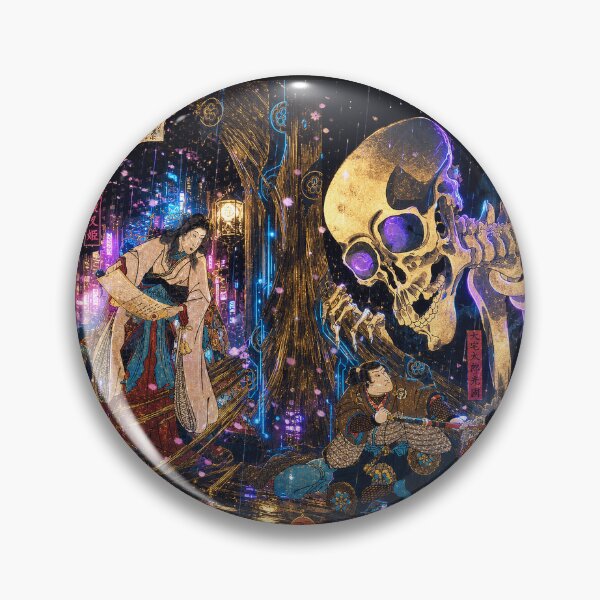 Item preview, Cyberpunk Skull | Japanese Ukiyo-e Neon Art | Hokusai Cool Japan designed and sold by RhymeArc.