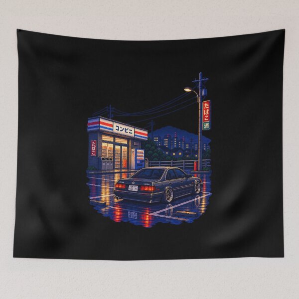 Item preview, Retro Japanese Night Ride – Pixel Car Culture designed and sold by BYVOK.
