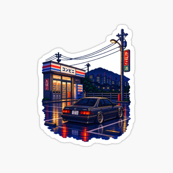 Item preview, Retro Japanese Night Ride – Pixel Car Culture designed and sold by BYVOK.