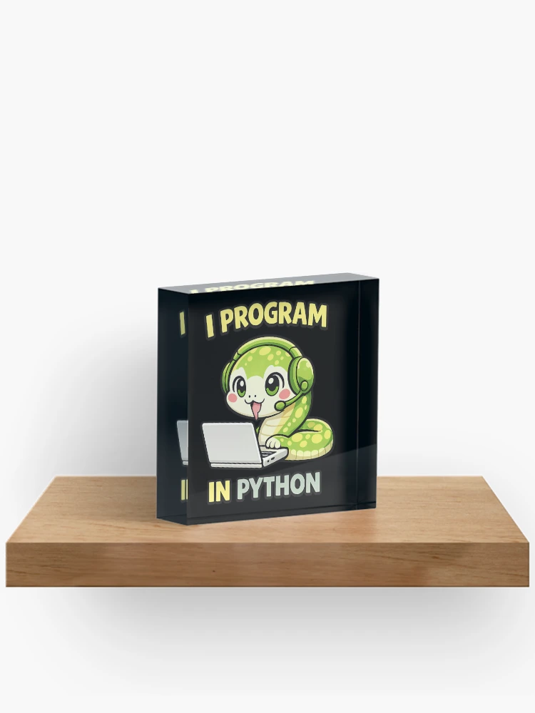 Thumbnail 2 of 5, Acrylic Block, I Program in Python - Cute Snake Programmer Coding designed and sold by TeeTimeTreasure.